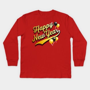 Happy New Year with Black and Gold Balloons Party Favors Kids Long Sleeve T-Shirt